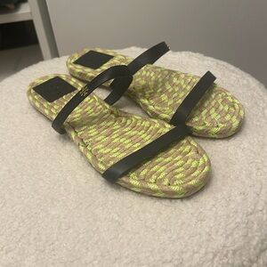 Tory Burch Two Band Flat Espadrille Slide Leather Sandals NWOT